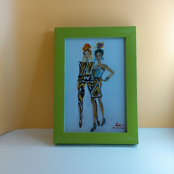 Fashion Girl, 4x6 Art print within a new green wood Frame - Picture 4 of 5